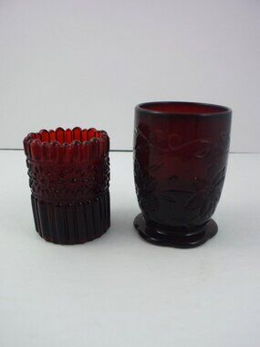 2 Vintage Ruby Red Glass Candle Holders, Hallmark & Princess House